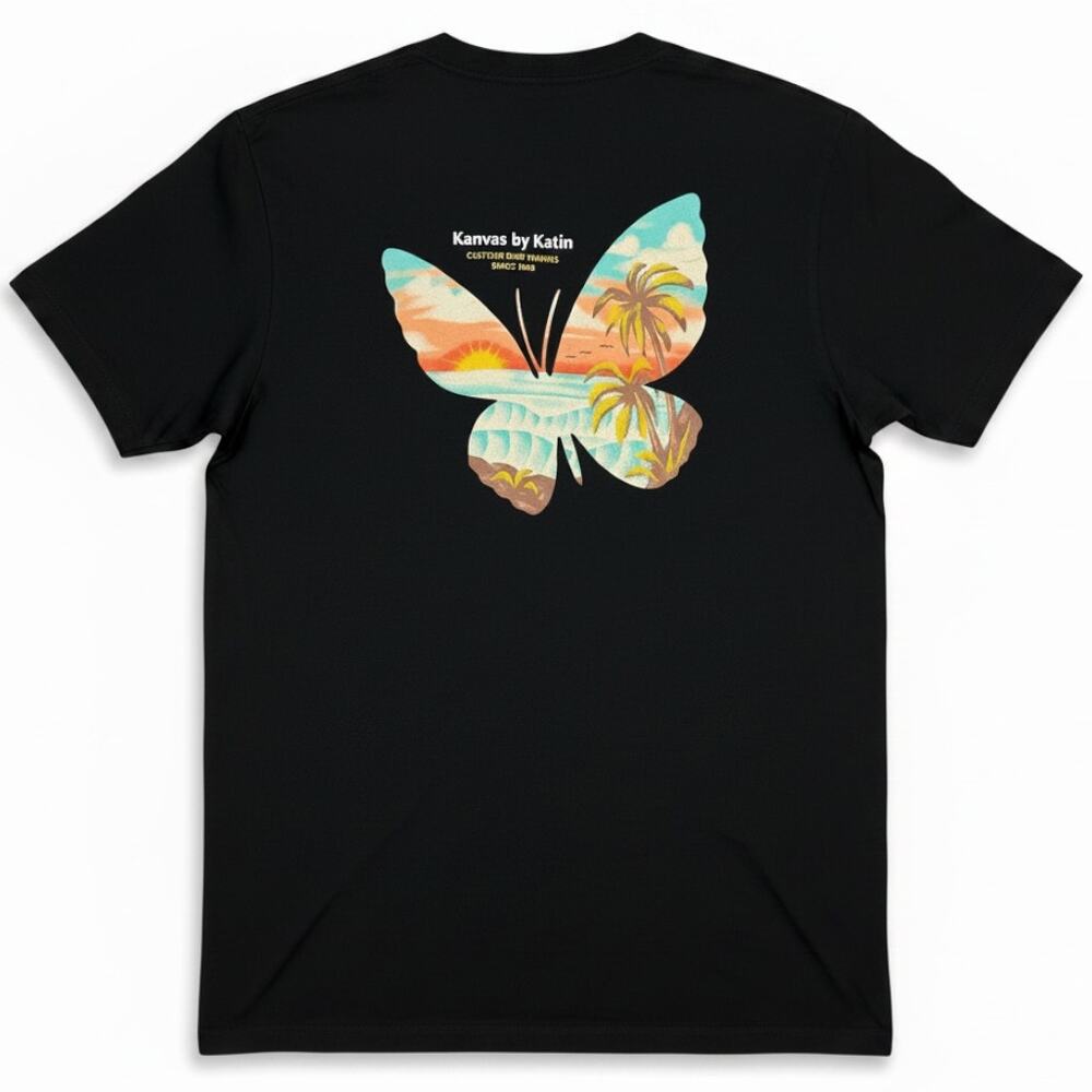 Kanvas Katin Shirt Men's Medium Graphic Tee Shirt Surf Beach Waves Butterfly
